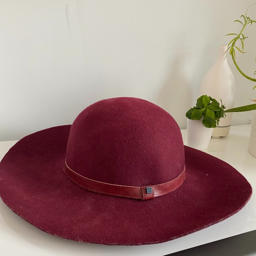 Rudsak Women's Boho Wine Red Felt Hat - Wide Brimmed - One Sized
